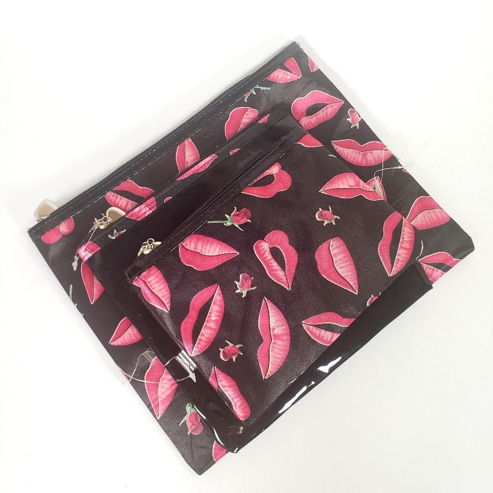 Pack of Three Cosmetic Make Up Bags Pink/Black